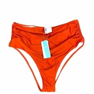 Cupshe Bikini Bottom High Waist Side Ruch Orange Size Large